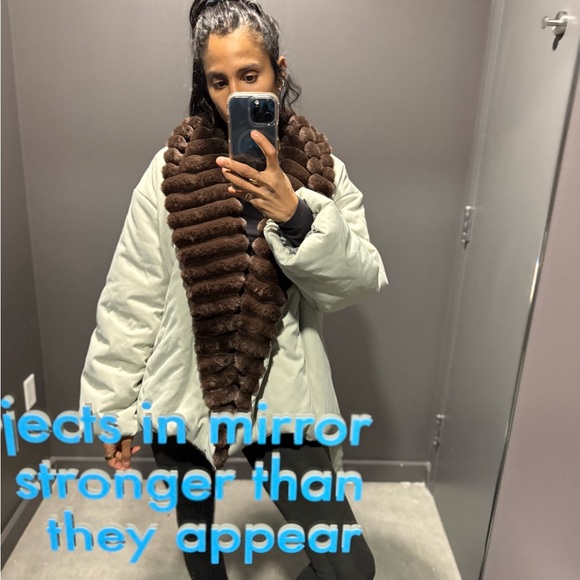 Sage Green Quilted Jacket with Brown Faux Fur Trim like helsa - Picture 8 of 8